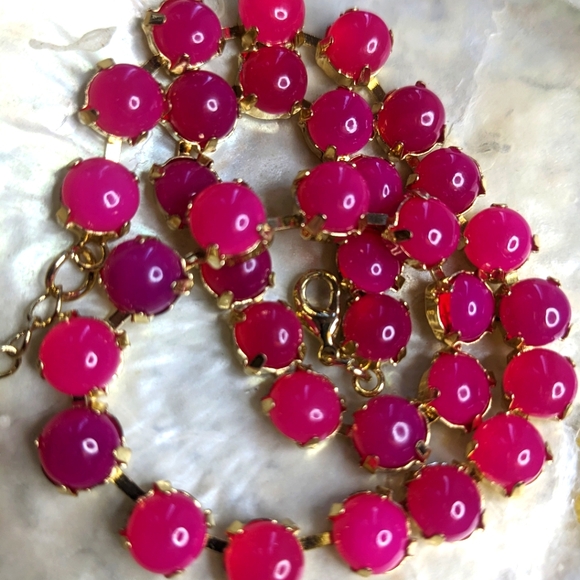 Natural Hot Pink Chalcedony Necklace & Earrings in 14K Gold Plated - Picture 6 of 8